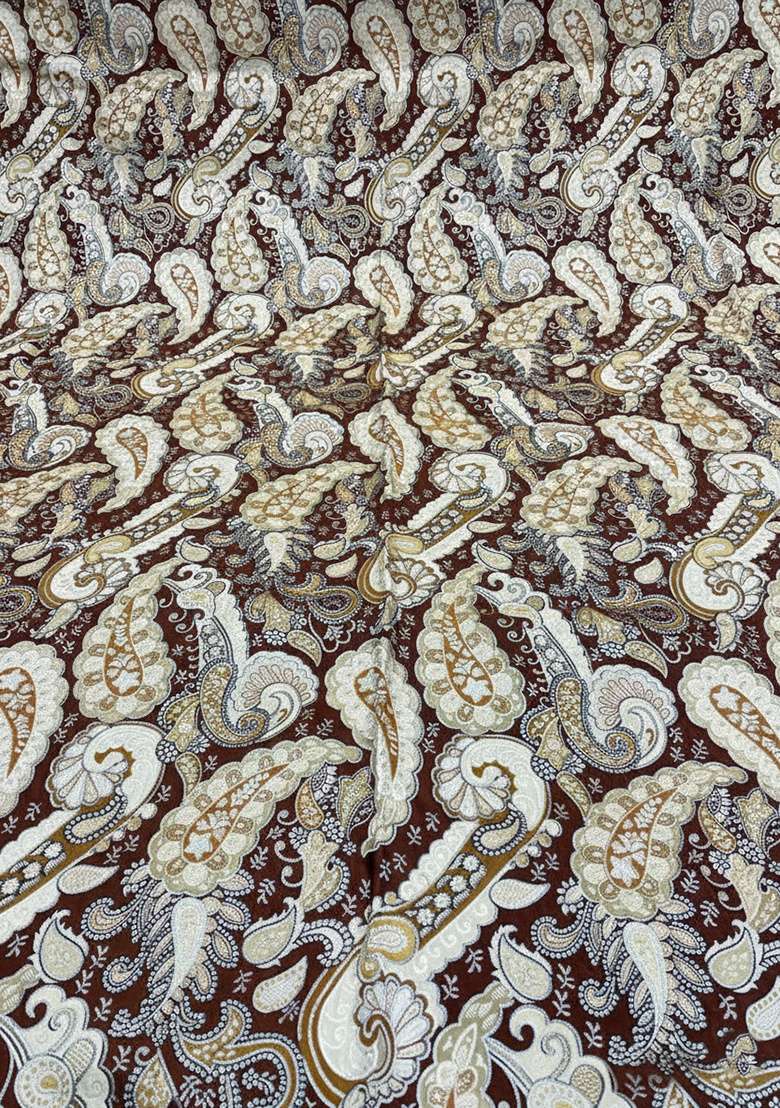 Brown Jacquard Fusion Set with Abstract Print for Diwali | Wedding & Festive Wear - Indya
