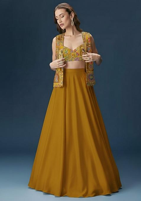 Mustard Sequin Crepe Lehenga Set