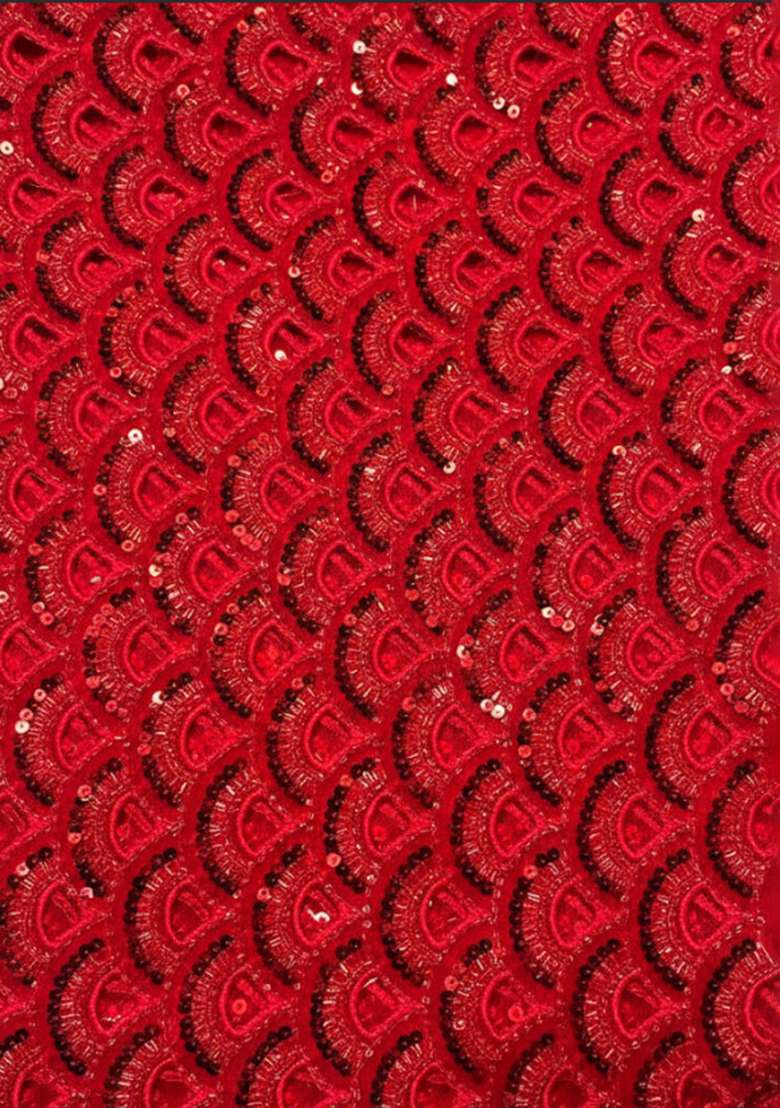 Red Embroidered Net Fusion Set - Indya