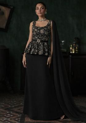 Black Embroidered Net Fusion Set