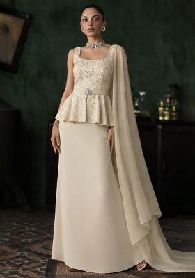 Cream Sequin Net Fusion Set