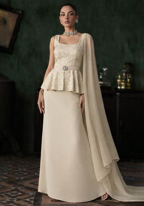 Cream Sequin Net Fusion Set