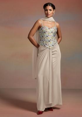 Ivory Floral Print Chinon Fusion Set