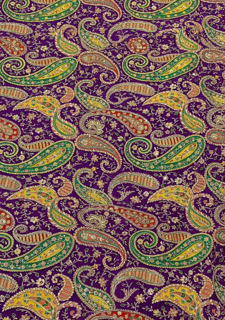 Purple Embroidered Crepe Fusion Set - Indya
