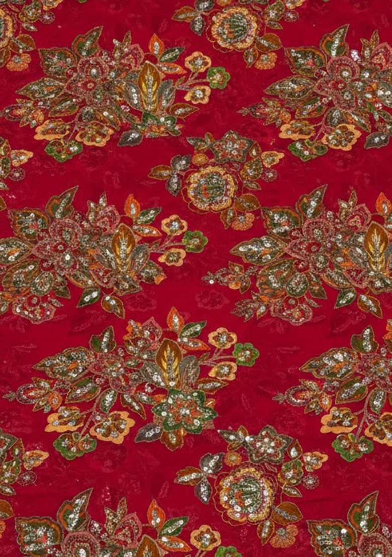 Red Embroidered Organza Fusion Set for Diwali and Festive Wear - Indya