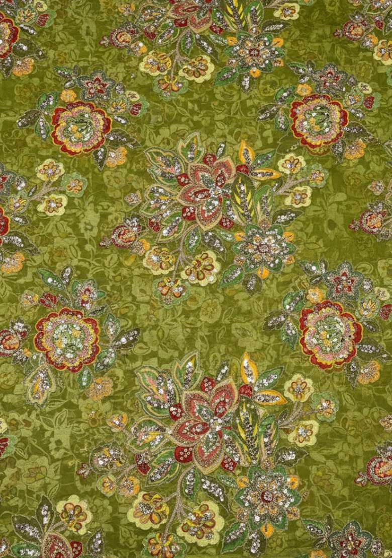 Olive Green Organza Fusion Set with Embroidered for Diwali | Wedding & Festive Wear - Indya