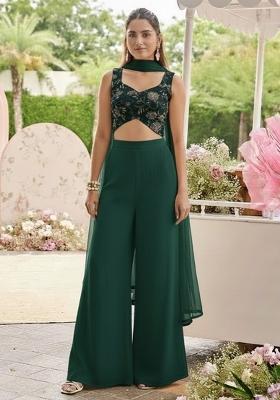 Emerald Green Embroidered Net Fusion Set