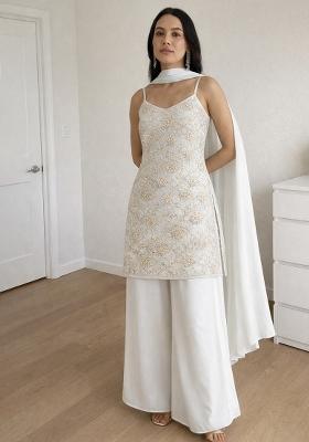 Ivory Embroidered Georgette Fusion Set