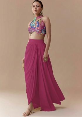 Pink Embroidered Chinon Fusion Set
