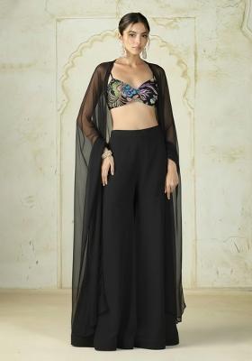Black Embroidered Chinon Fusion Set