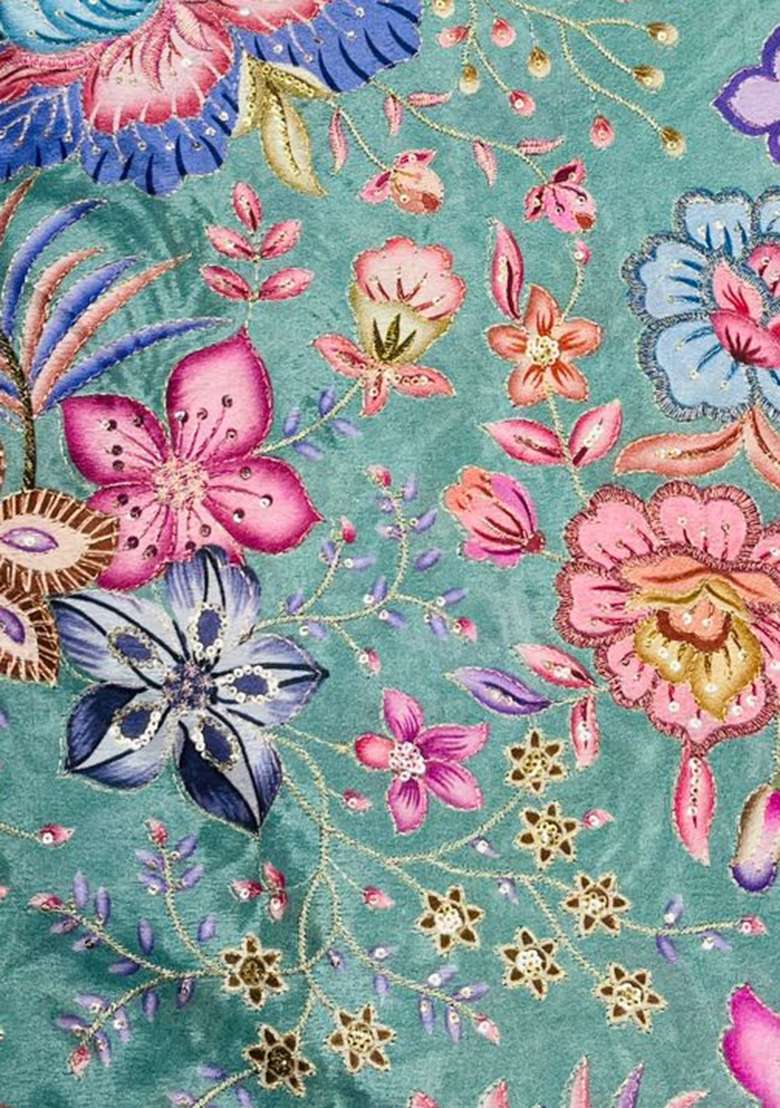 Ice Blue Embroidered Chinon Fusion Set - Indya