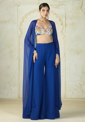 Royal Blue Embroidered Chinon Fusion Set