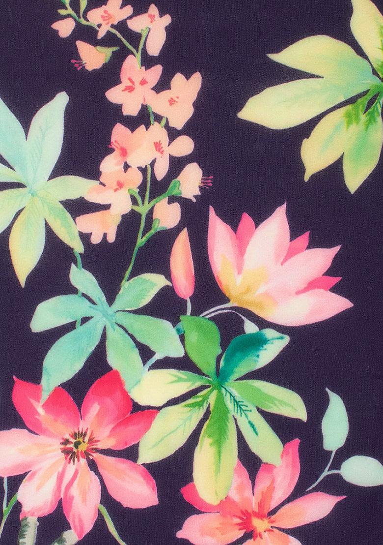 Deep Plum Floral Print Georgette Fusion Set - Indya