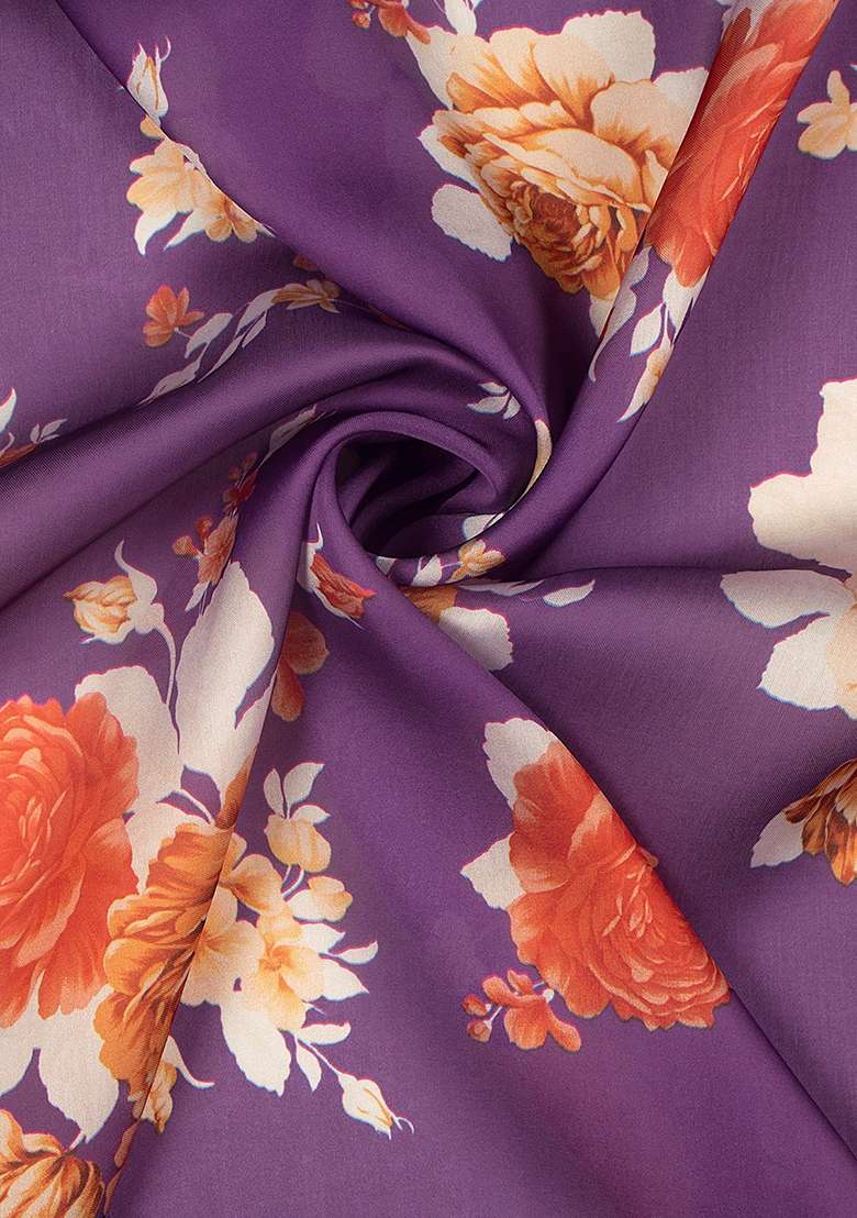 Plum Purple Floral Print Georgette Fusion Set - Indya