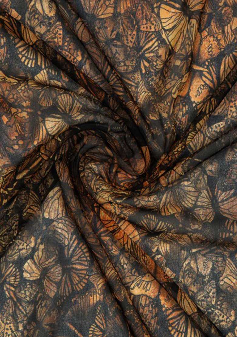 Brown Floral Print Georgette Fusion Set - Indya