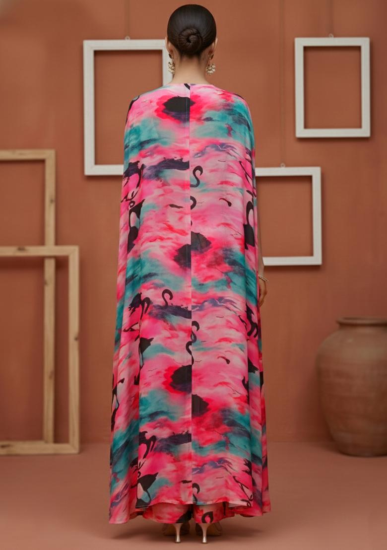 Pink Figure Print Georgette Fusion Set - Indya