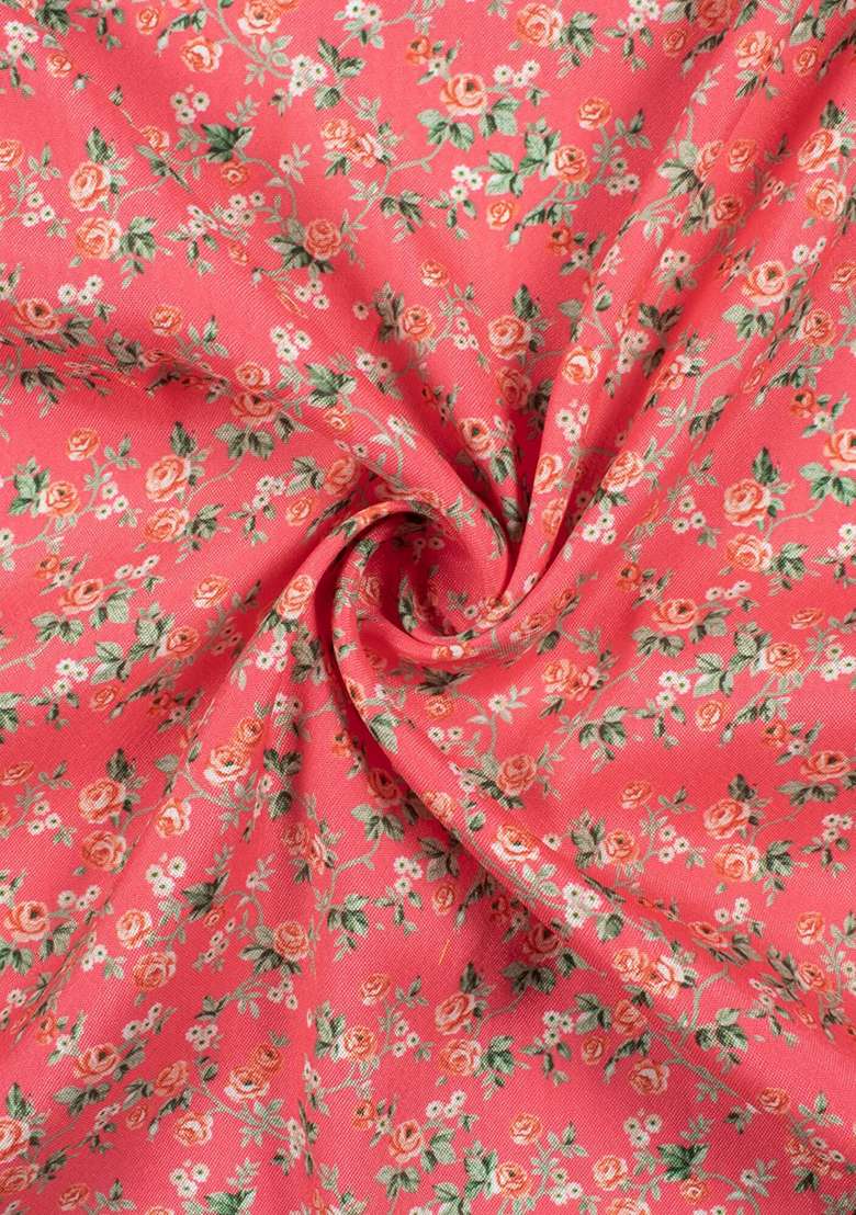 Peach Crepe Fusion Set with Floral Print for Diwali | Wedding & Festive Wear - Indya