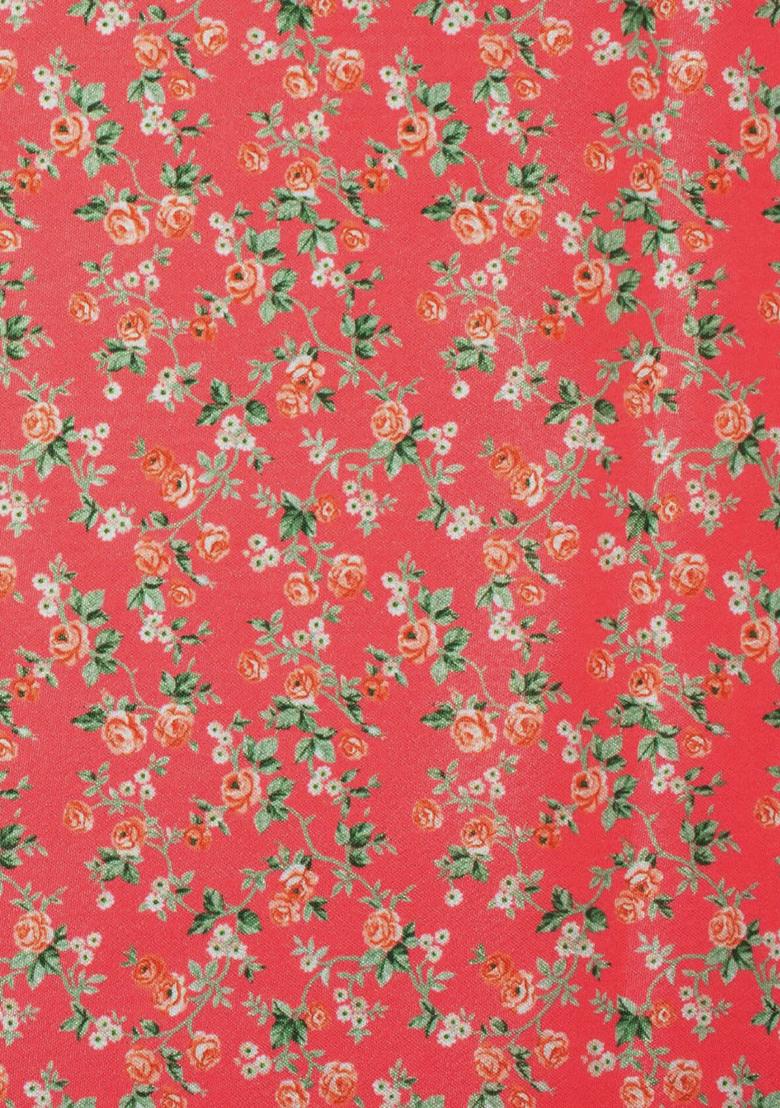 Peach Floral Print Crepe Fusion Set - Indya