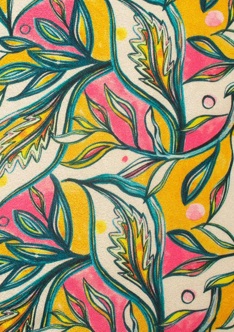 Sage Green Floral Print Crepe Fusion Set - Indya