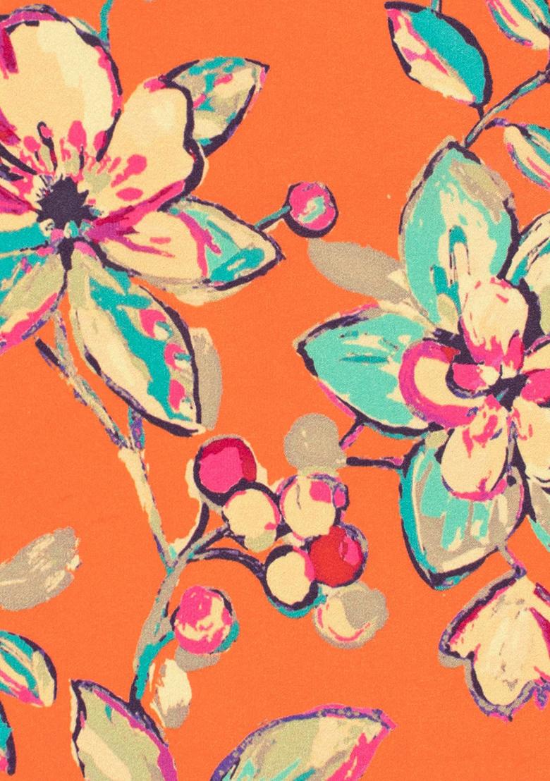 Orange Floral Print Crepe Fusion Set - Indya