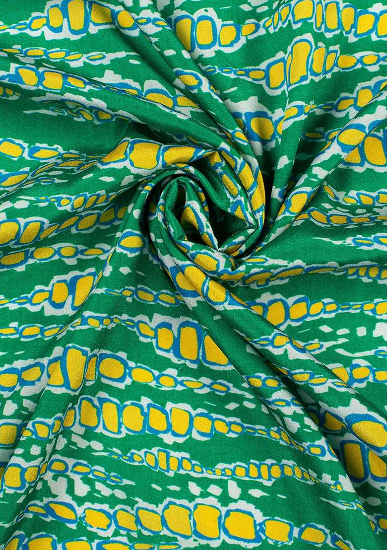 Dark Green Floral Print Crepe Fusion Set - Indya