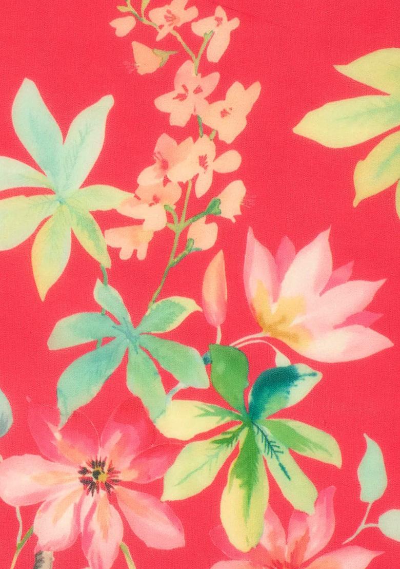 Red Floral Print Georgette Fusion Set - Indya