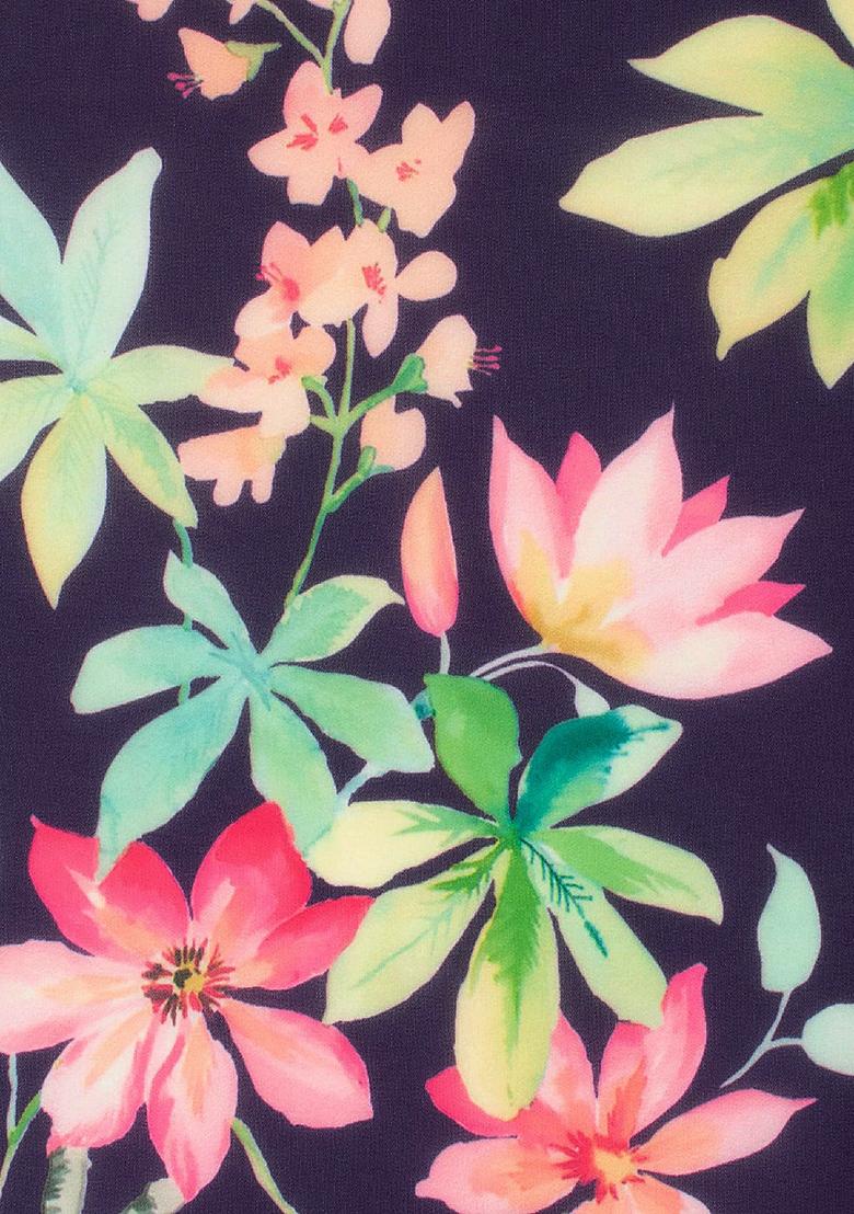 Deep Plum Floral Print Georgette Fusion Set - Indya