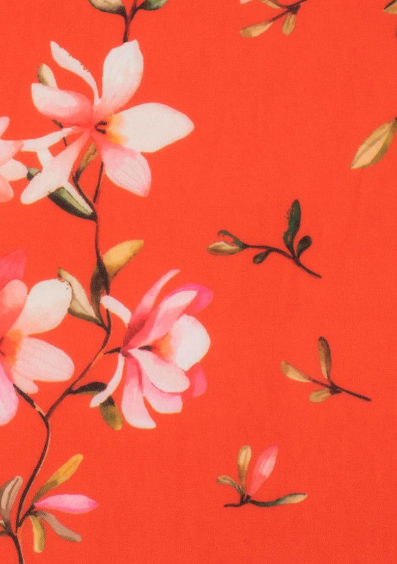 Orange Floral Print Georgette Fusion Set - Indya