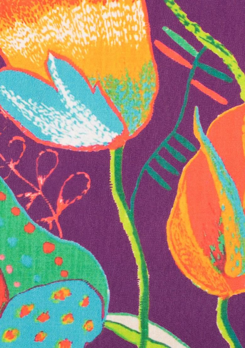 Purple Floral Print Georgette Fusion Set - Indya