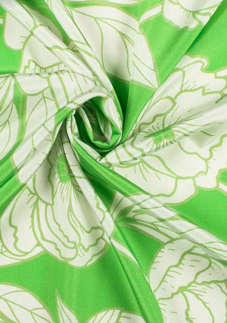Lime Green Floral Print Crepe Fusion Set for Diwali and Festive Wear - Indya