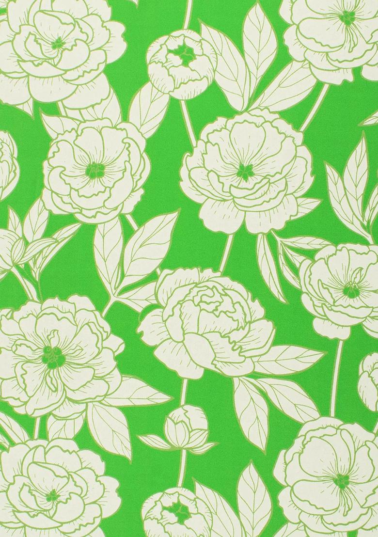 Lime Green Floral Print Crepe Fusion Set - Indya