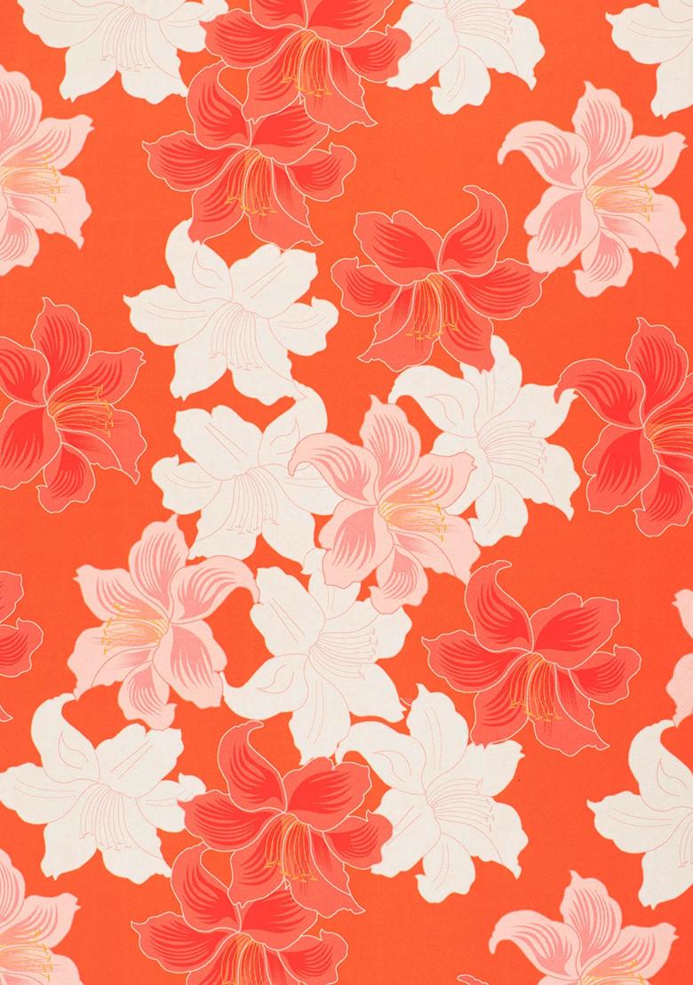 Coral Peach Floral Print Crepe Fusion Set - Indya