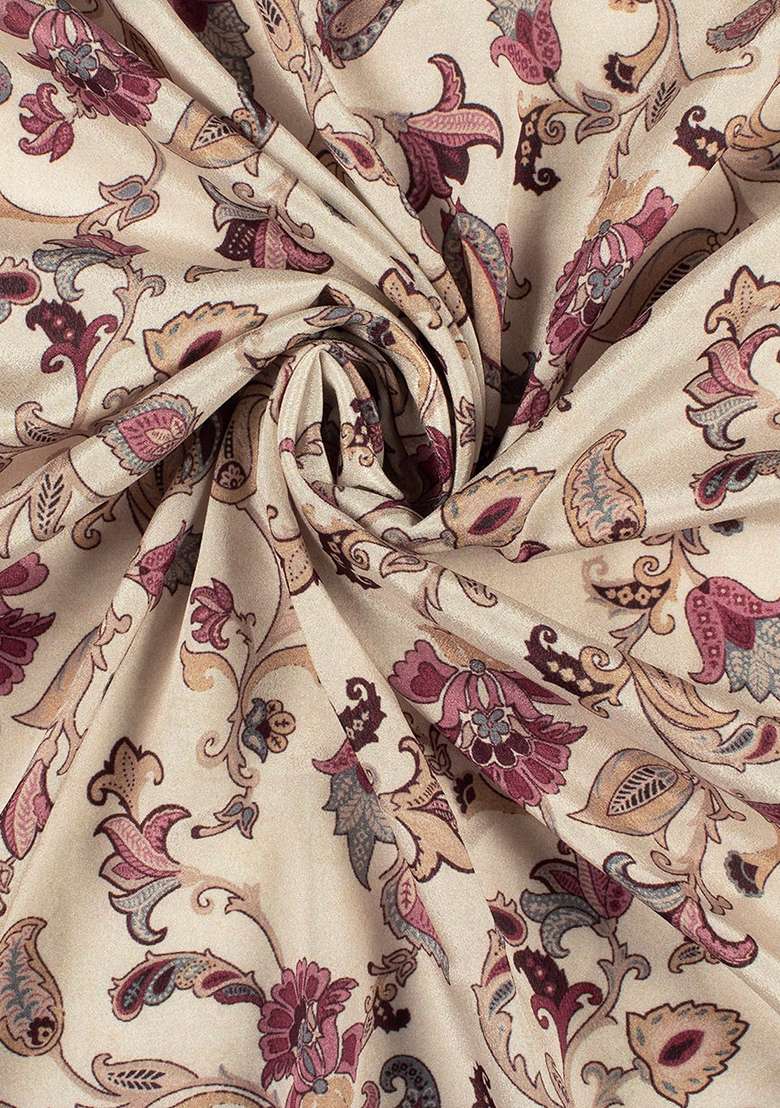 Cream Crepe Fusion Set with Floral Print for Diwali | Wedding & Festive Wear - Indya
