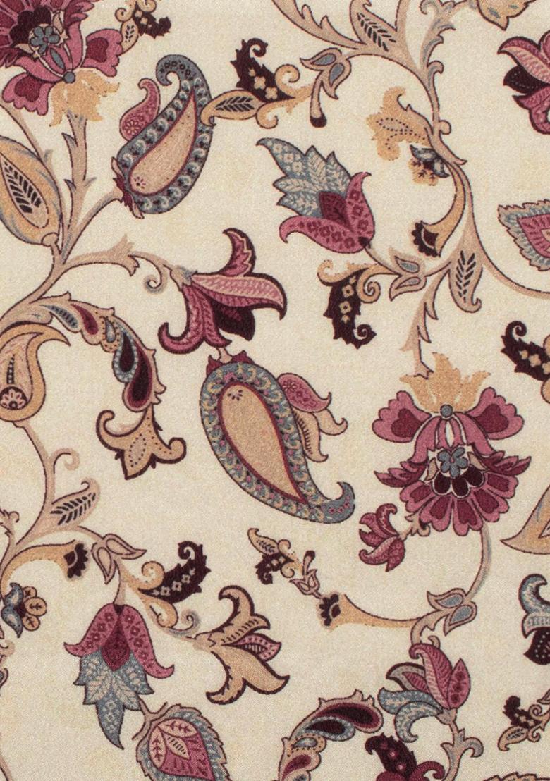 Cream Floral Print Crepe Fusion Set - Indya