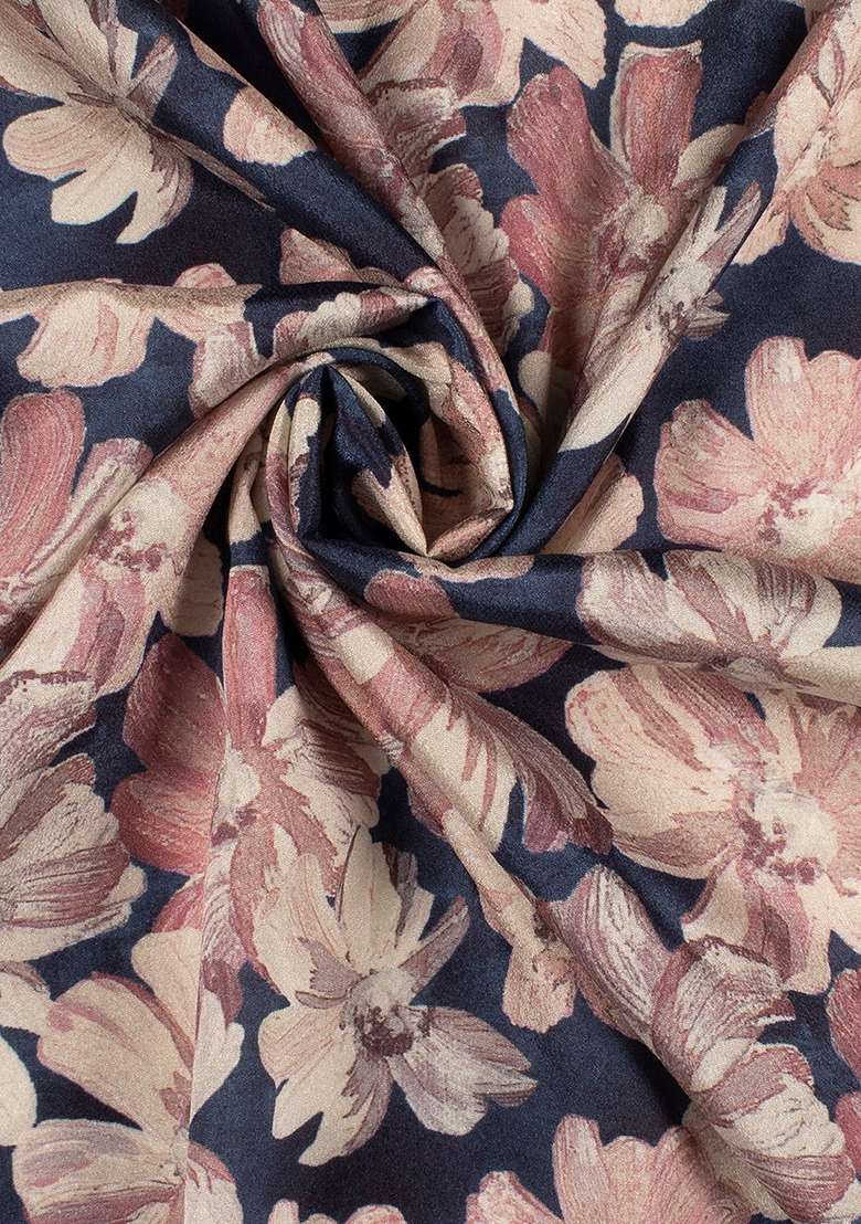Navy Blue Crepe Fusion Set with Floral Print for Diwali | Wedding & Festive Wear - Indya