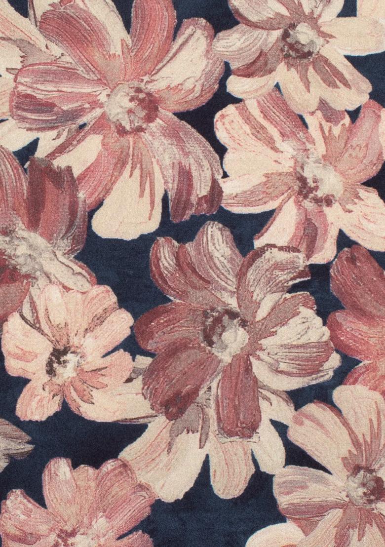 Navy Blue Floral Print Crepe Fusion Set - Indya