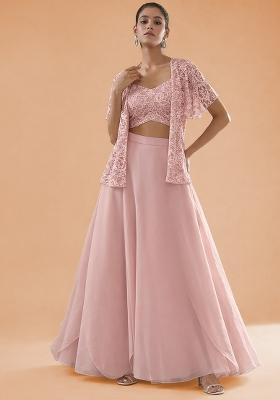 Blush Pink Embroidered Crepe Lehenga Set