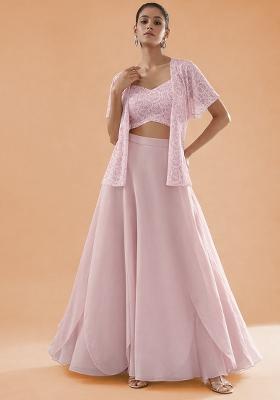 Soft Pink Embroidered Crepe Lehenga Set