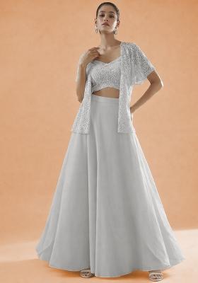 Ivory Embroidered Crepe Lehenga Set