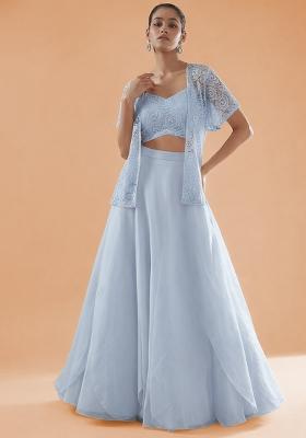 Powder Blue Embroidered Crepe Lehenga Set