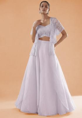 Lavender Embroidered Crepe Lehenga Set