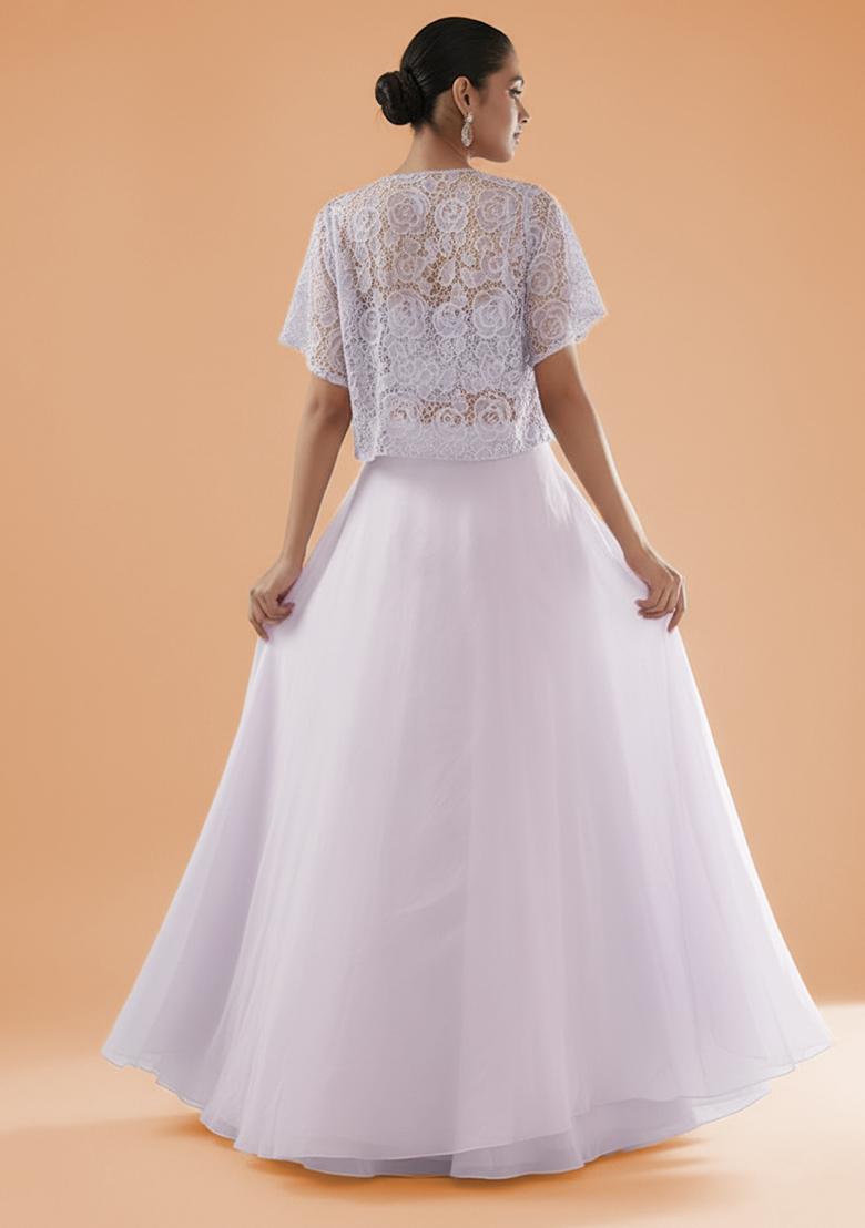 Lavender Embroidered Crepe Lehenga Set - Indya