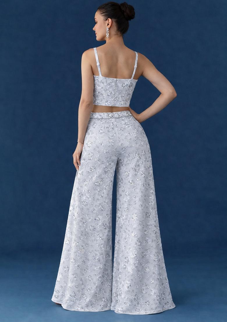 Silver Embroidered Net Fusion Set - Indya