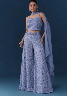 Lavender Embroidered Net Fusion Set