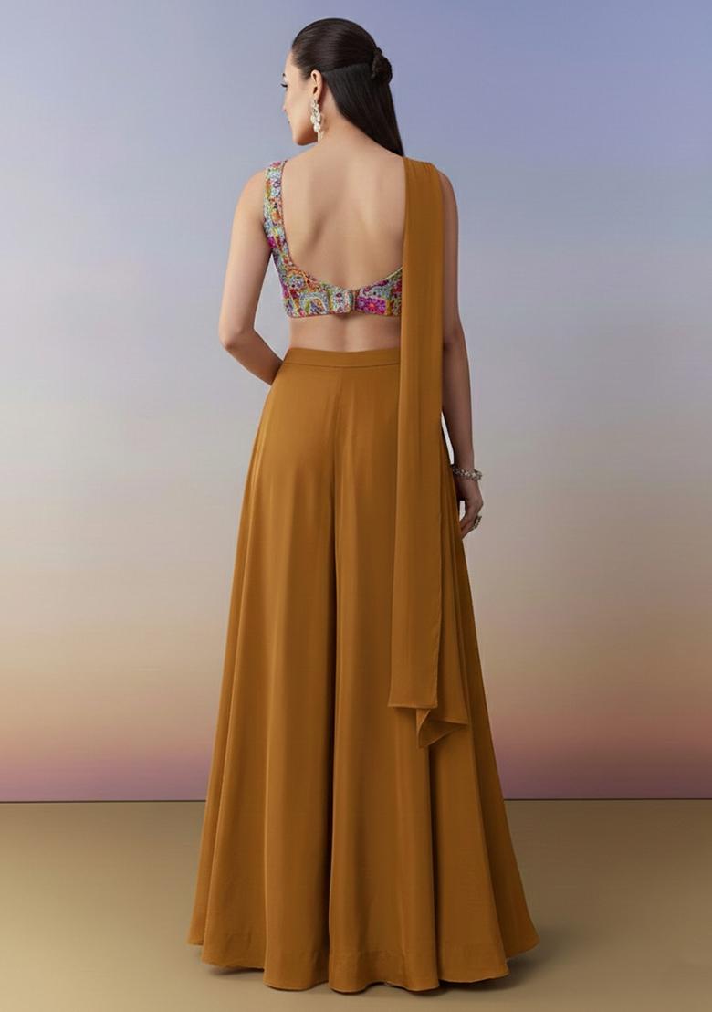 Mustard Figure Print Chinon Fusion Set - Indya