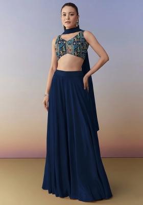 Navy Blue Figure Print Chinon Fusion Set