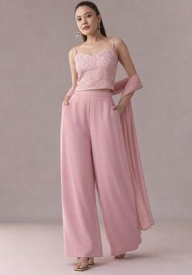 Soft Pink Embroidered Crepe Fusion Set