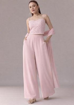 Light Pink Embroidered Crepe Fusion Set