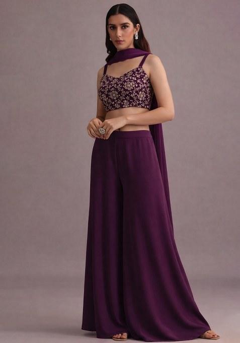 Royal Purple Embroidered Crepe Fusion Set