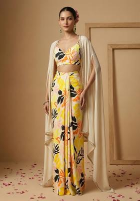 Multicolor Floral Print Silk Fusion Set